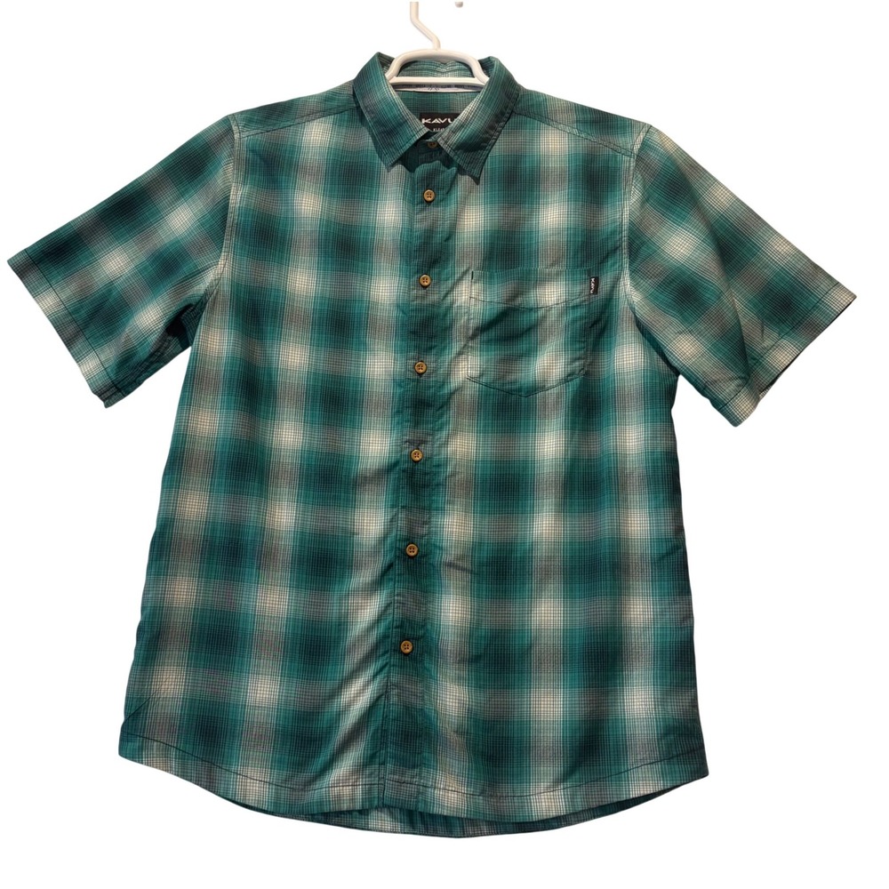 Kavu Plaid Short Sleeve‎ Button Up Shirt Men's Medium Green Casual Outdoor